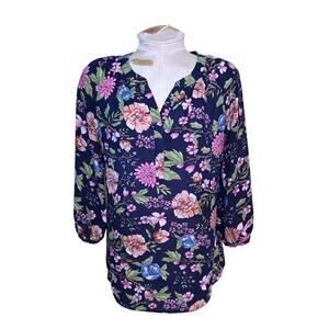 Violet + Claire Top Womens Medium Multicolor Floral V-neck career blouse